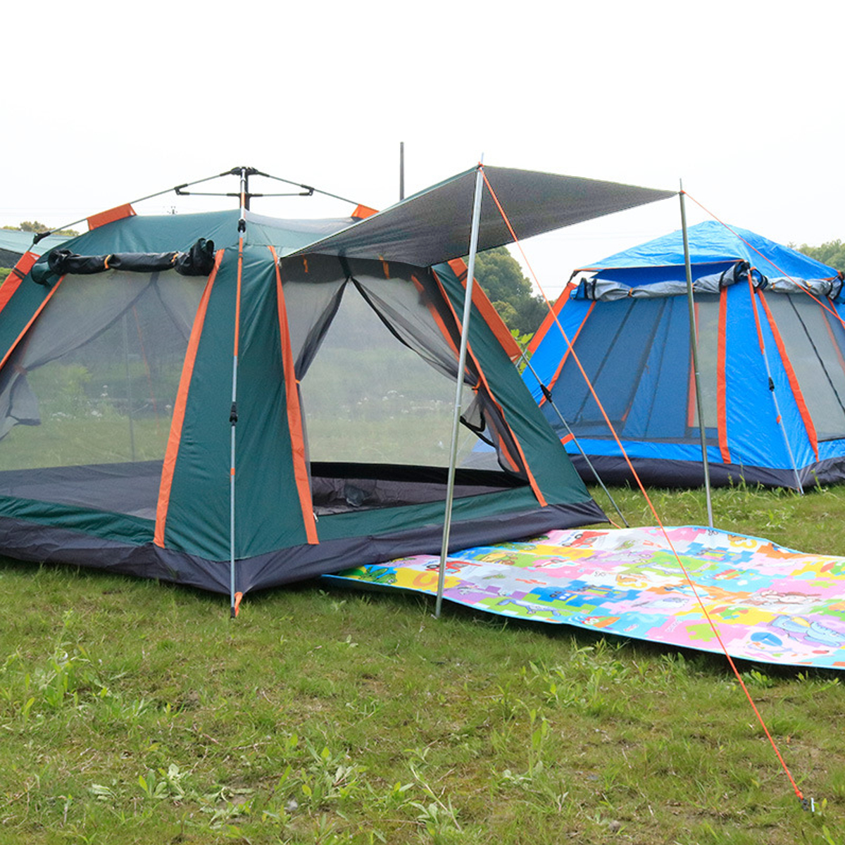 Cheap Goat Tents Outdoor Portable Beach Tent Camouflage Camping Tent for 6 to 7 Person Double Layer polyester fabric Tents Carry Bag Travel Tents 